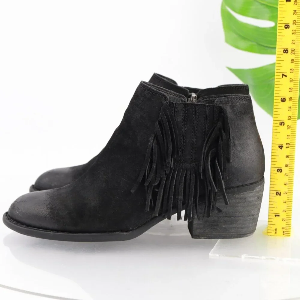 Born Womens Danni Boots Size 11 Black Suede Distress Fringe Booties‎ Block Heels